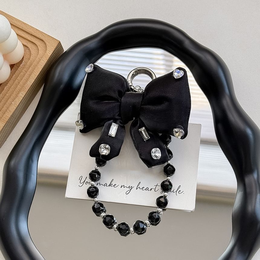Faux Pearl Lanyard Phone with Bow Rhinestone Charm Pad