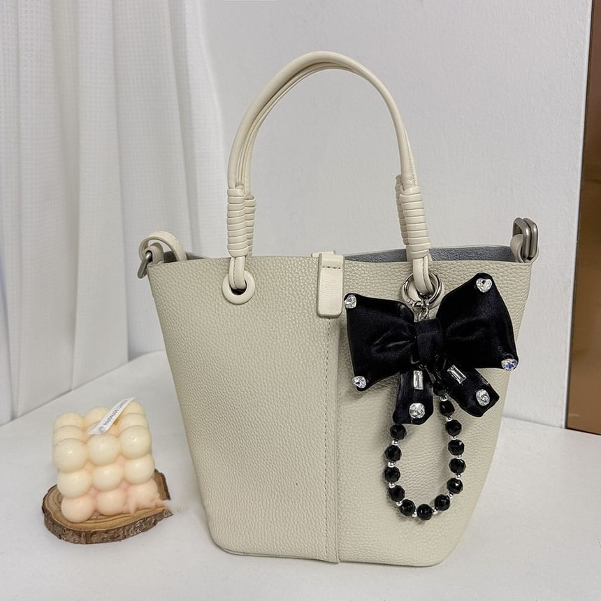 Faux Pearl Lanyard Phone with Bow Rhinestone Charm Pad