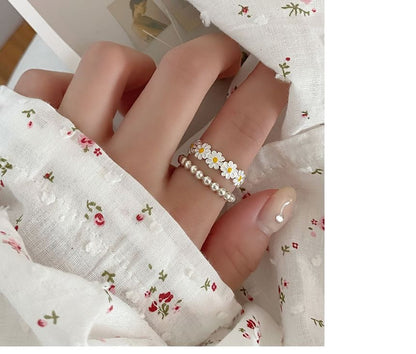 Offener Daisy Sterling Silber Emaille 925 Ring