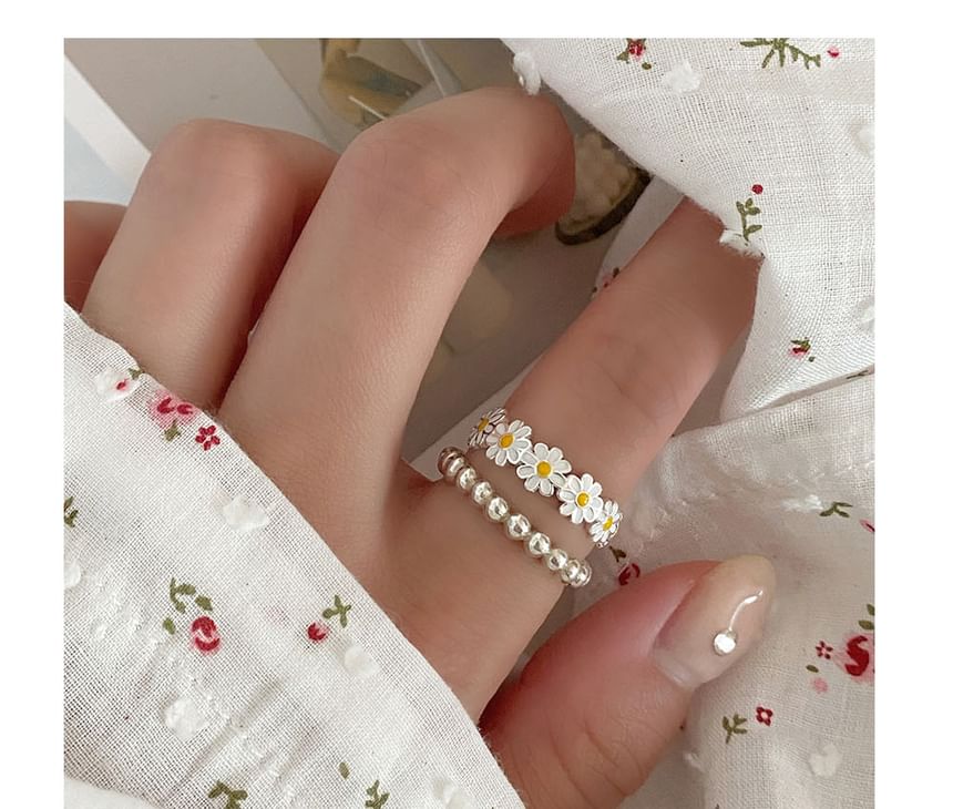 Offener Daisy Sterling Silber Emaille 925 Ring