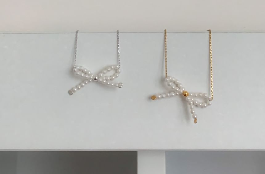 925 スターリングシルバー ビーズリボンネックレス