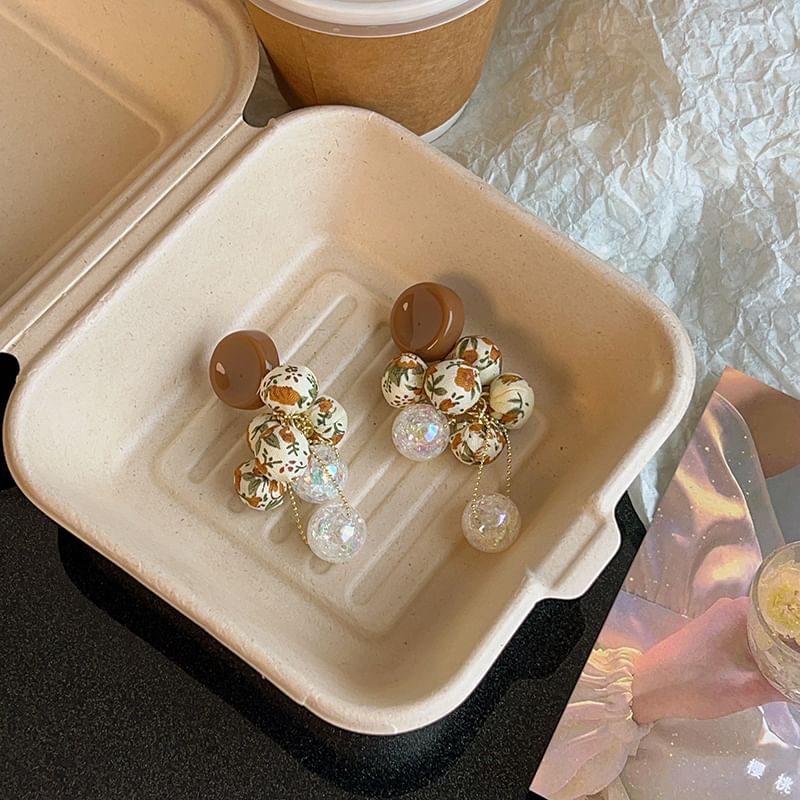 Tropfenperlen-Ohrring-Druck, Blumenstoff