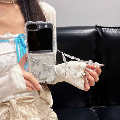 ケース / パールストラップ リボンセット 透明 フェイクフォン