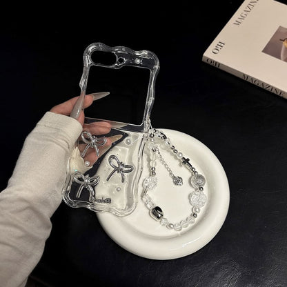 ケース / パールストラップ リボンセット 透明 フェイクフォン