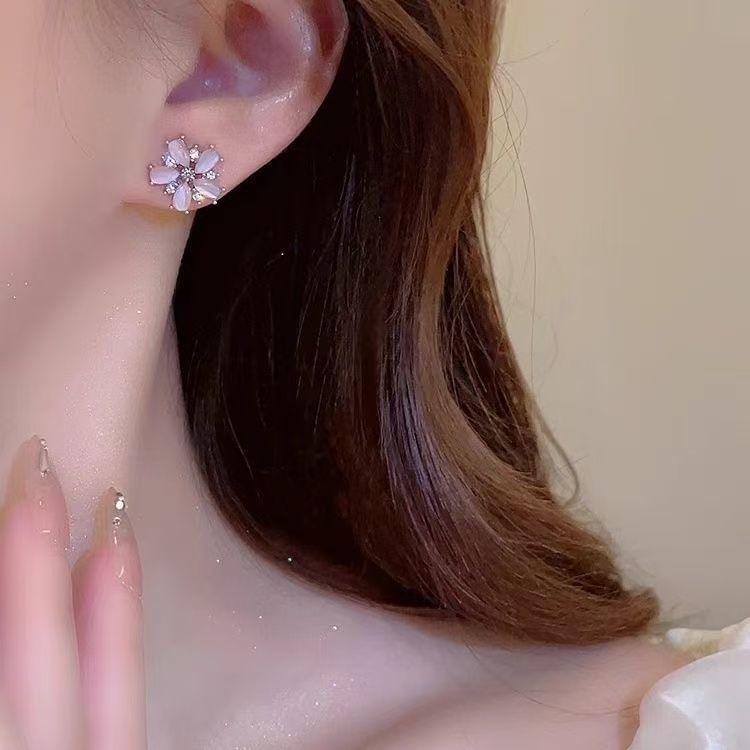 Gemstone Floral Alloy Earring Pearl Threader Faux