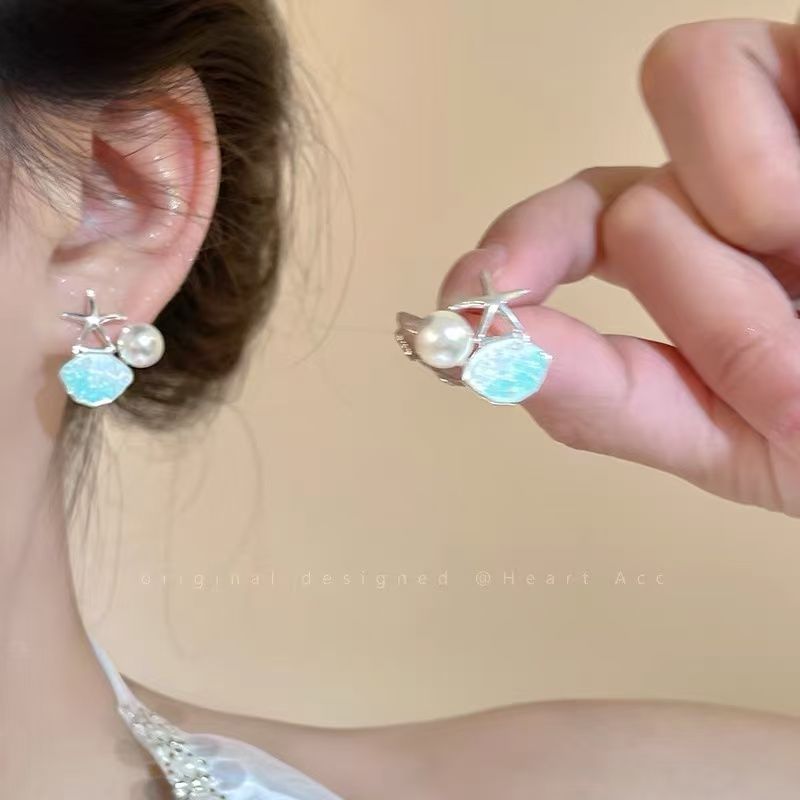 スタッドパールヒトデイヤリングフェイクラインストーン合金