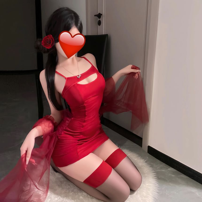 Spaghetti Strap Cutout Bodycon Chemise Set