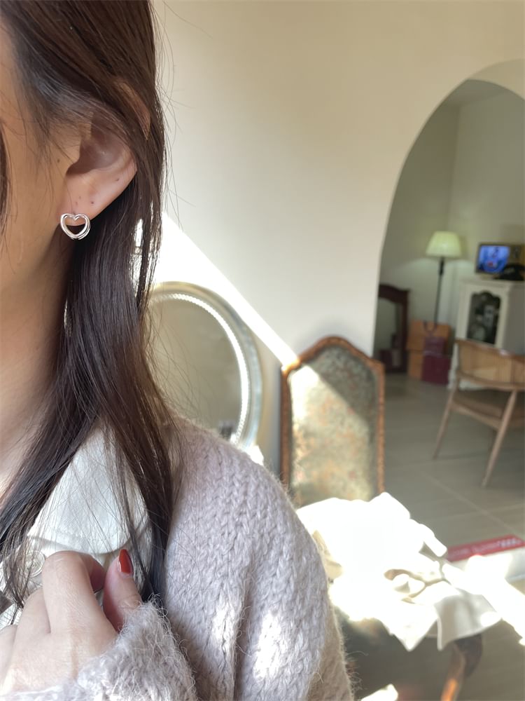 Silver Leverback Sterling Heart Stud Ear