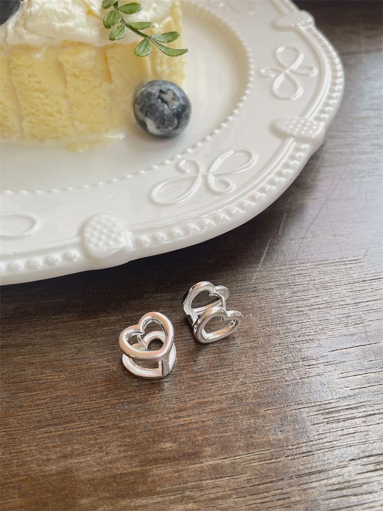 Silver Leverback Sterling Heart Stud Ear
