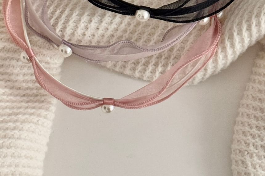Mesh Faux Headband Pearl