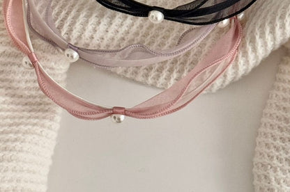 Mesh Faux Headband Pearl