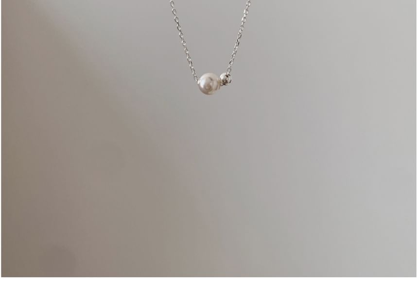 Faux Beaded Pearl Necklace Silver Sterling