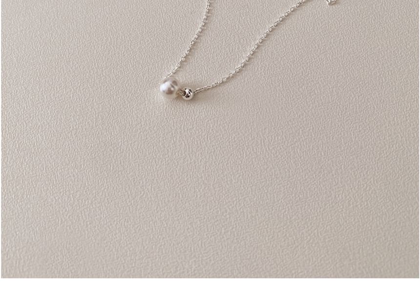 Faux Beaded Pearl Necklace Silver Sterling