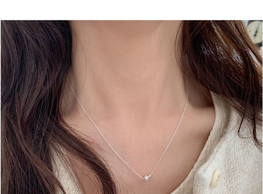 Faux Beaded Pearl Necklace Silver Sterling