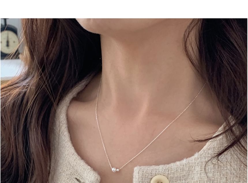 Faux Beaded Pearl Necklace Silver Sterling