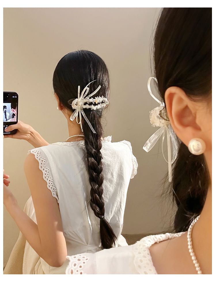 Haarspange mit Schleife und Kunstperle