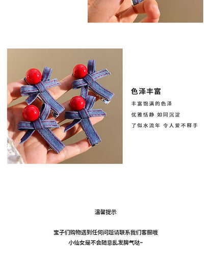 デニムクリップセットヘアリボン