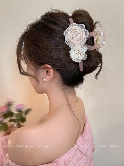 Floral Acrylic Clip Claw Hair Fabric