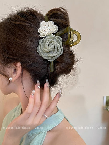 Floral Acrylic Clip Claw Hair Fabric