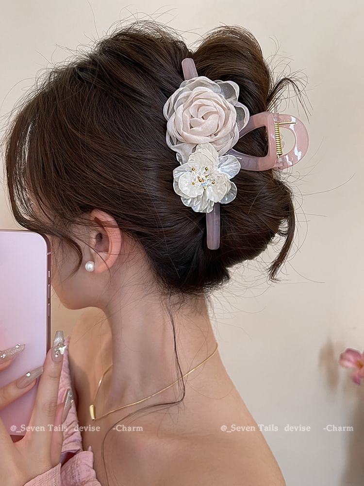 Blumen Acryl Clip Kralle Haar Stoff