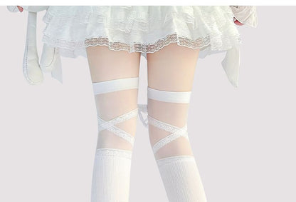 Overknee-Socken mit Schleife