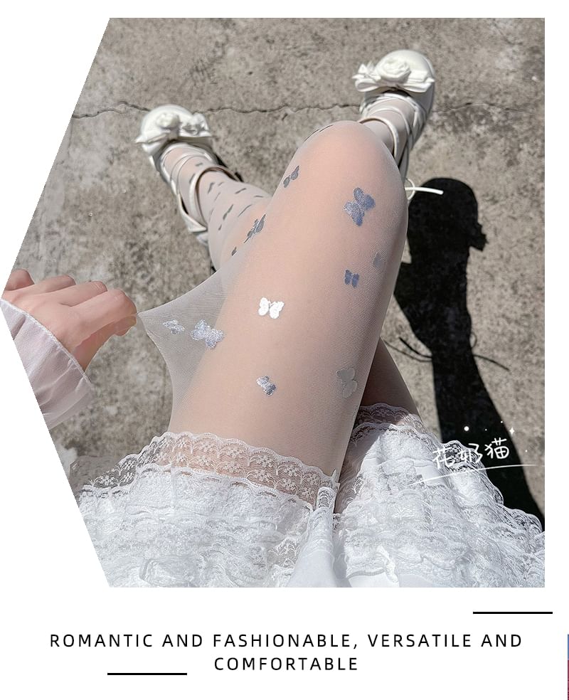Tights Butterfly Print Sheer