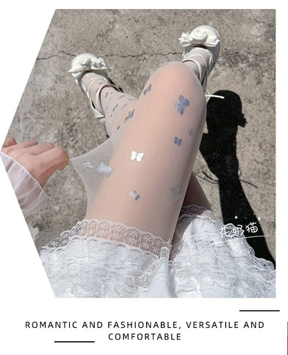 Tights Butterfly Print Sheer