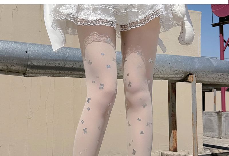 Strumpfhose mit Schmetterlingsmuster, transparent
