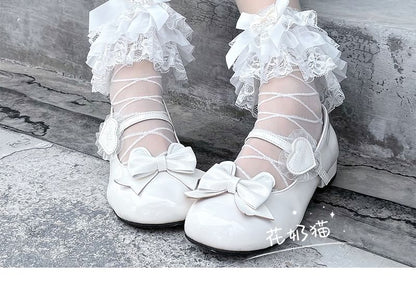 Sheer Lace Trim Socks Bow