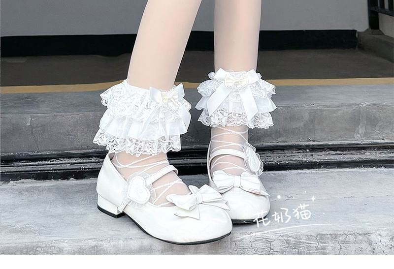 Sheer Lace Trim Socks Bow