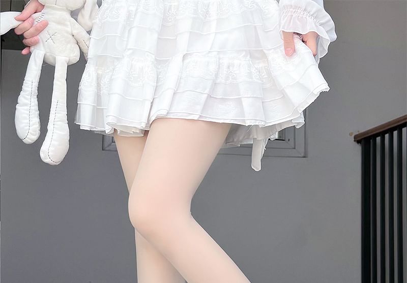 Sheer Lace Trim Socks Bow