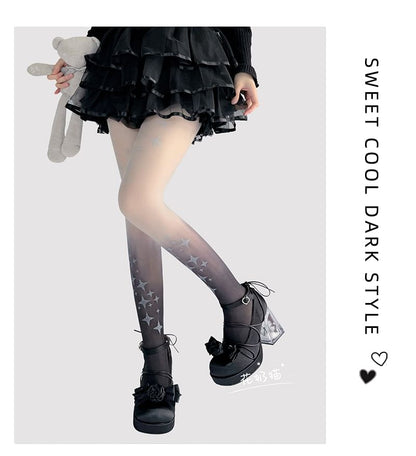 Transparente Strumpfhose mit Farbverlauf und Stern-Print