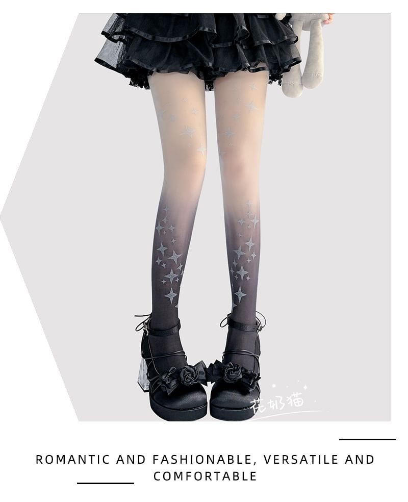Transparente Strumpfhose mit Farbverlauf und Stern-Print