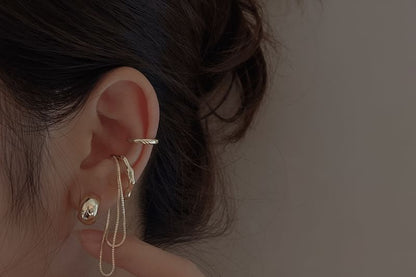 Schlichte Creolen Sterling Ohrring Kette Ear Cuff Silber + Set: 925