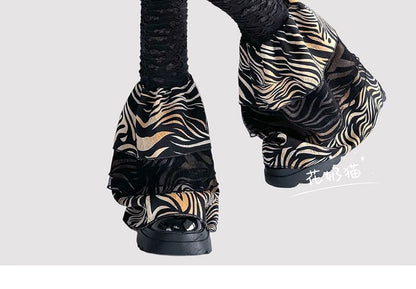 Leg Print Tiger Warmers Lace-Up Ruffle