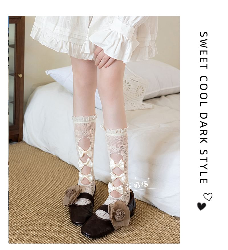 Trim Socks Frill Lace Bow Cutout