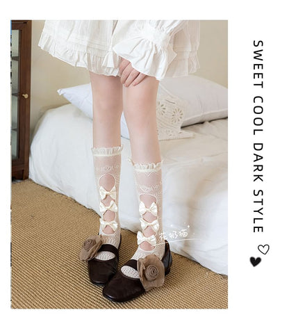 Trim Socks Frill Lace Bow Cutout