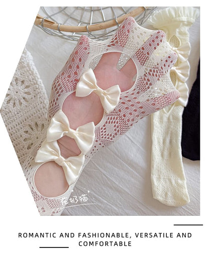 Trim Socks Frill Lace Bow Cutout