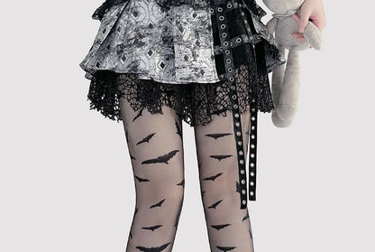 Transparente Strumpfhose mit Fledermaus-Print