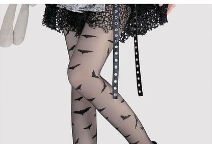 Transparente Strumpfhose mit Fledermaus-Print