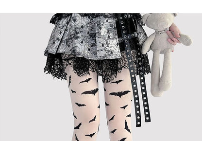 Transparente Strumpfhose mit Fledermaus-Print