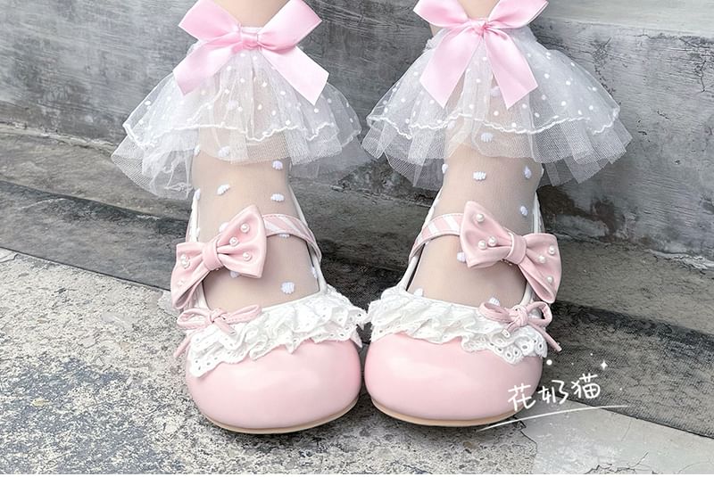 Lace Trim Mid-Calf Socks Cutout Bow