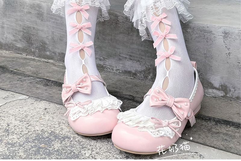 Lace Trim Mid-Calf Socks Cutout Bow