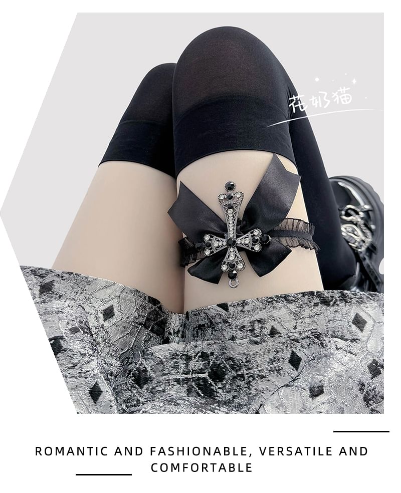 Garter Rhinestone Bow Cross