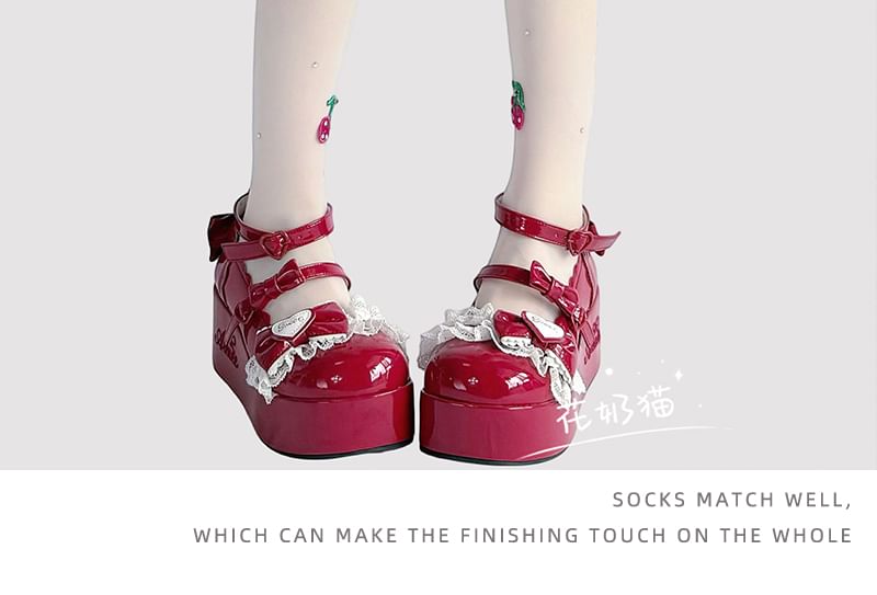 Embroidered Sheer Tights Cherry