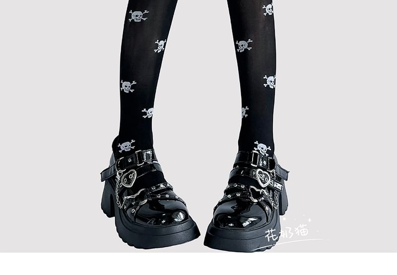 Bow Print Over-The-Knee Socks Skull