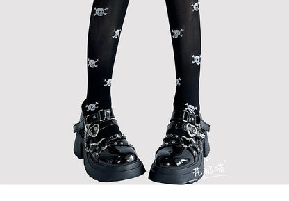 Bow Print Over-The-Knee Socks Skull