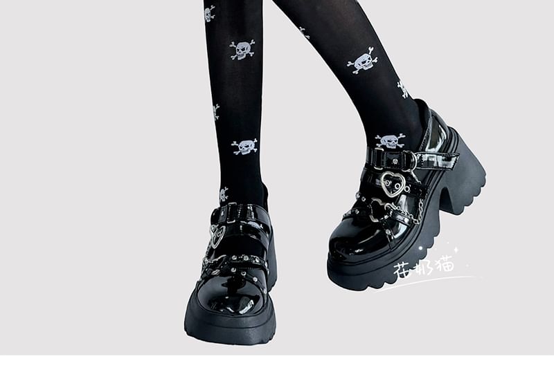 Bow Print Over-The-Knee Socks Skull