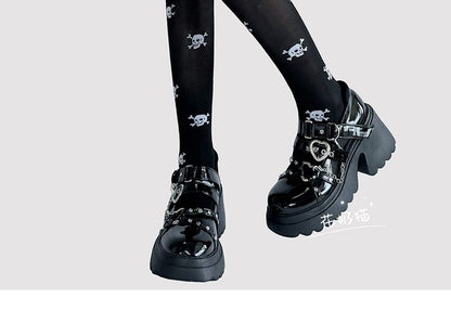 Bow Print Over-The-Knee Socks Skull