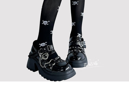 Bow Print Over-The-Knee Socks Skull